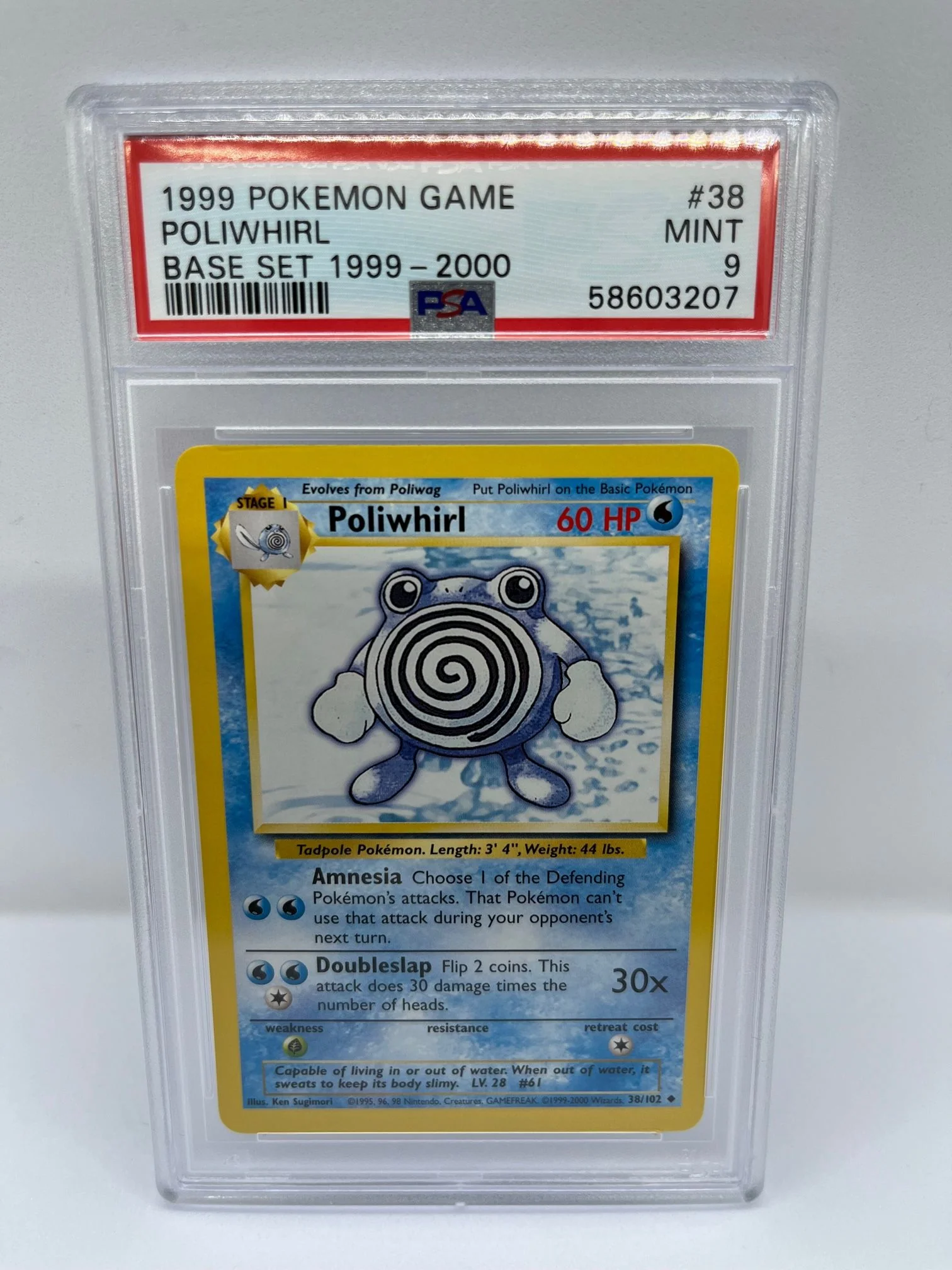 Poliwhirl 38/102 PSA 9 Graded Uncommon Pokemon Card (1999 Pokemon Game)