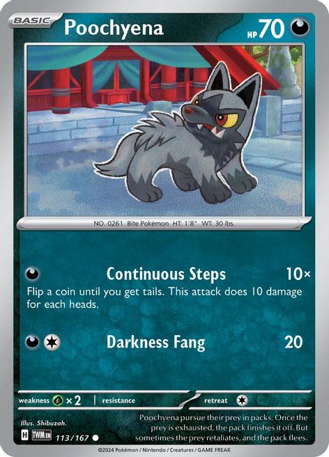 Poochyena 113/167 Common Reverse Holo Pokemon Card (SV Twilight Masquerade)