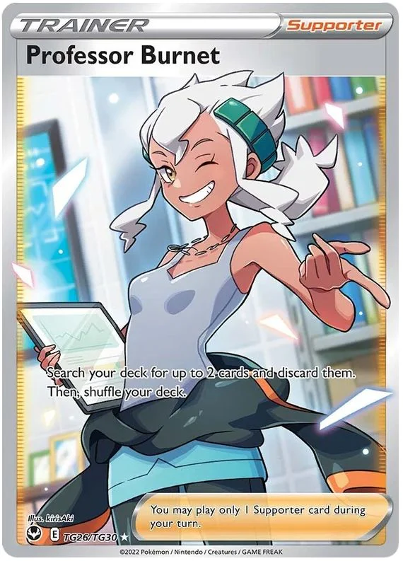 Professor Burnet TG26/TG30 Rare Ultra Pokemon Card (Silver Tempest Trainer Gallery)