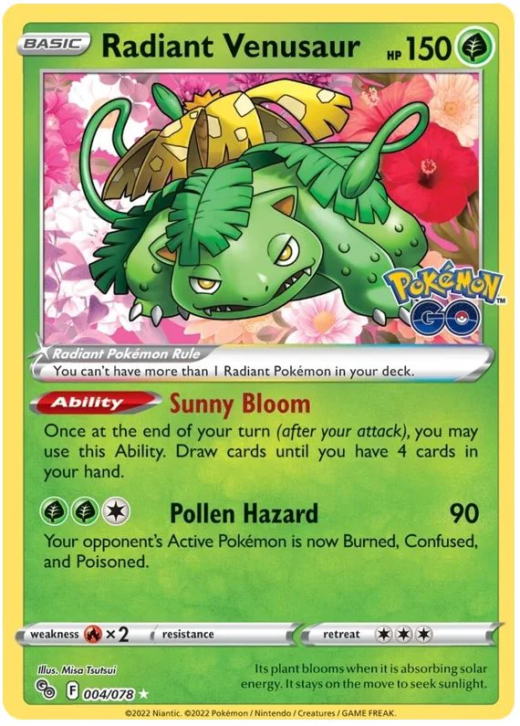 Radiant Venusaur 004/078 Rare Radiant Pokemon Card (Pokemon GO Special TCG Set)