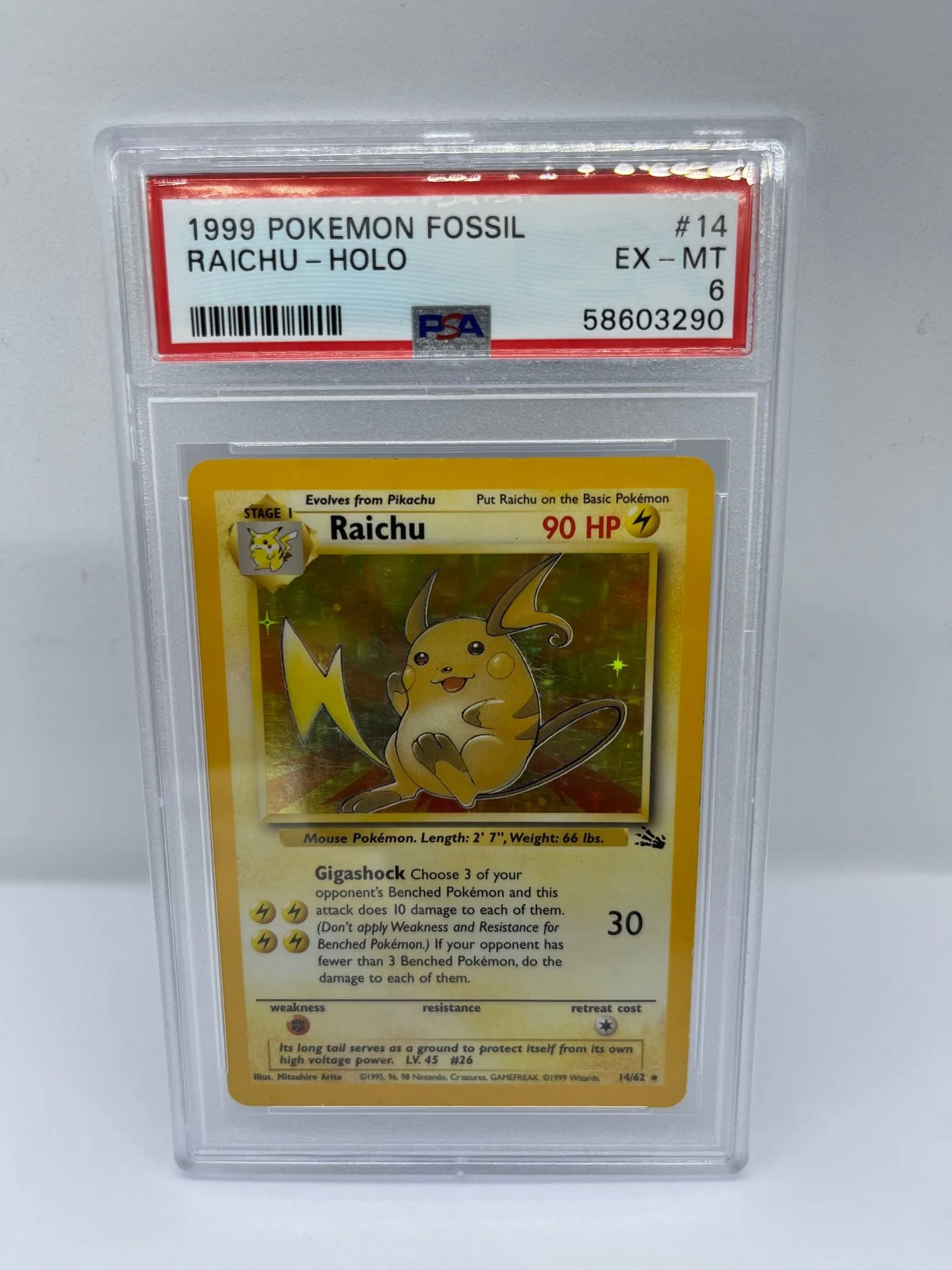 Raichu 14/62 PSA 6 Rare Holo Pokemon Card (1999 Pokemon Fossil)