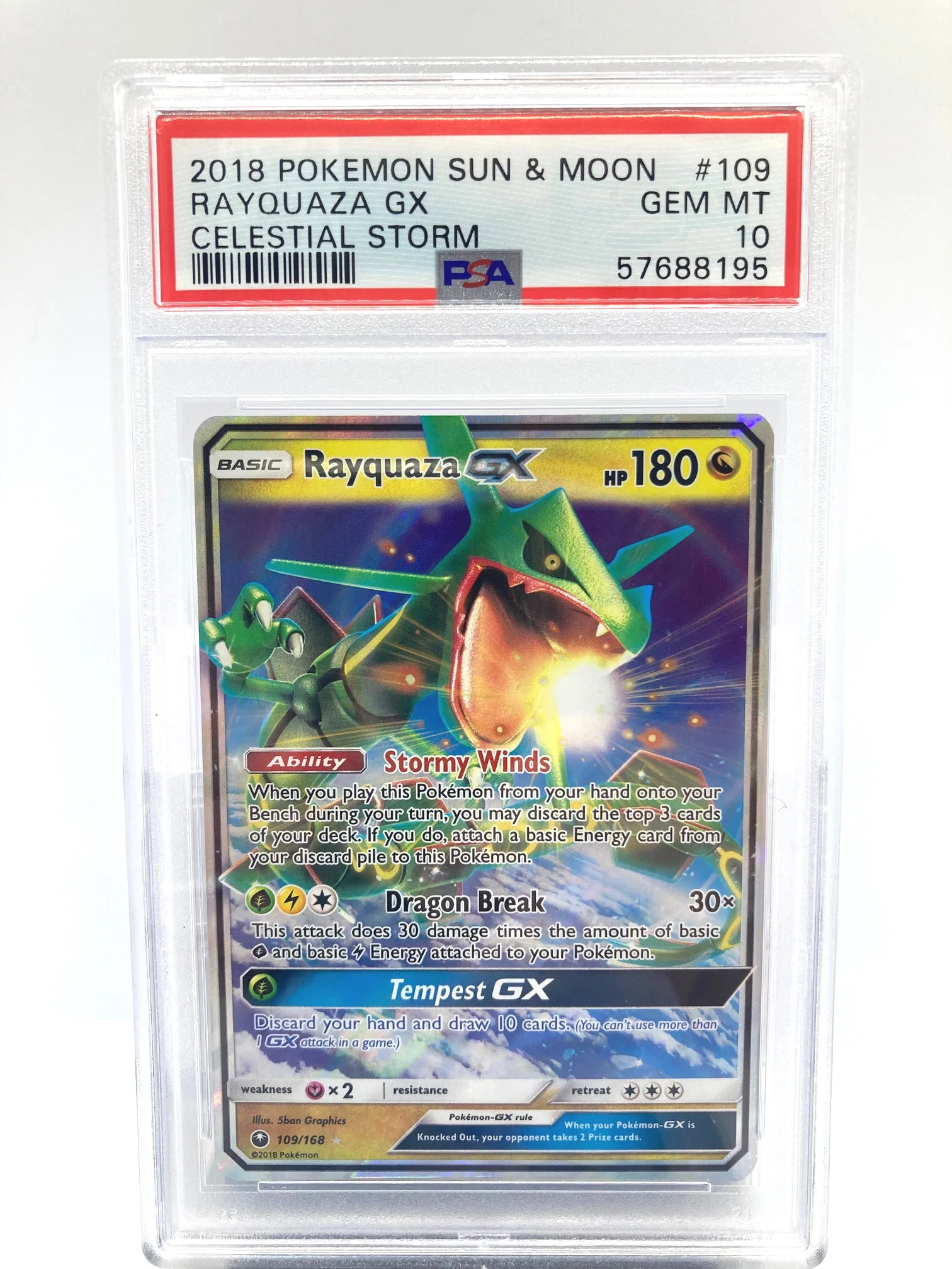 Rayquaza GX 109/168 PSA 10 Gem Mint Graded Pokemon Card (Sun & Moon Celestial Storm)