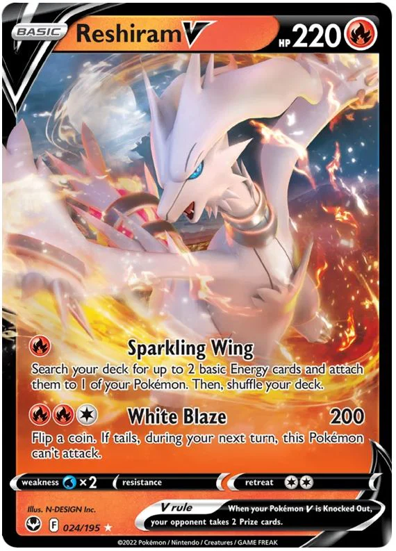 Reshiram V 024/195 Ultra-Rare Rare Pokemon Card (SWSH Silver Tempest)