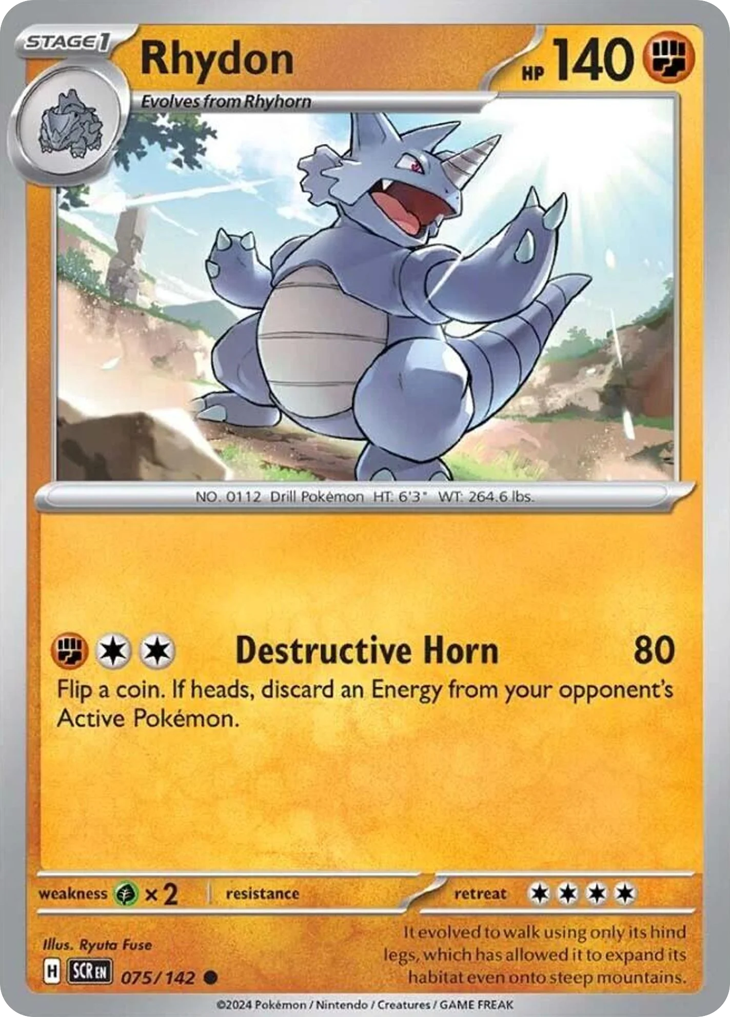 Rhydon 075/142 Common Reverse Holo Pokemon Card (SV Stellar Crown)