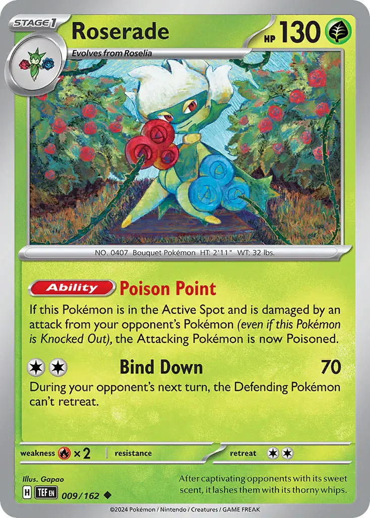 Roserade 009/162 Uncommon Reverse Holo Pokemon Card (SV Temporal Forces)