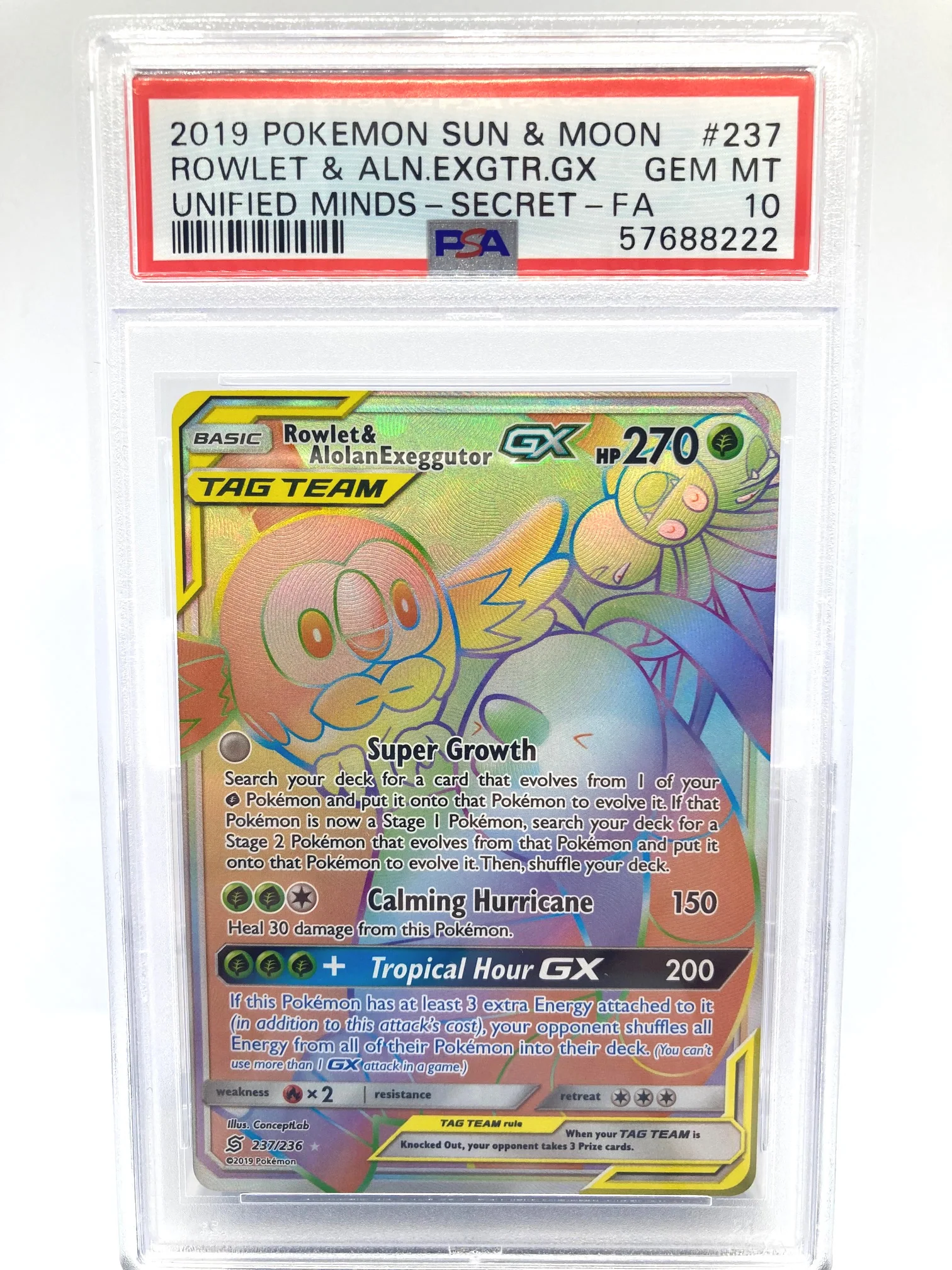 Rowlet & Alolan Exeggutor GX 237/236 PSA 10 Gem Mint Graded Pokemon Card (Unified Minds)