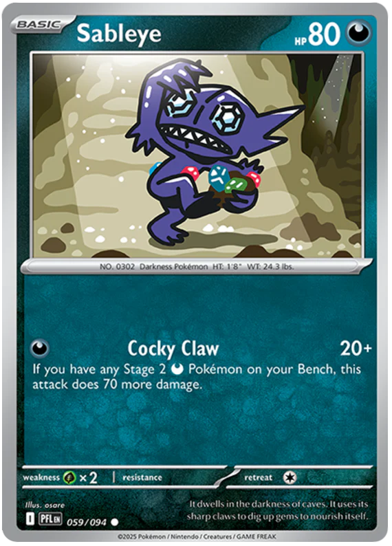 Sableye 059/094 Common Pokemon Card (Mega Evolution Phantasmal Flames)