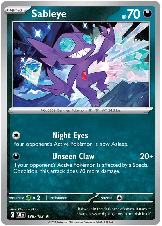 Sableye 136/193 Rare Reverse Holo Pokemon Card (SV2 Paldea Evolved)