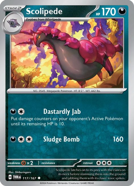 Scolipede 117/167 Uncommon Reverse Holo Pokemon Card (SV Twilight Masquerade)