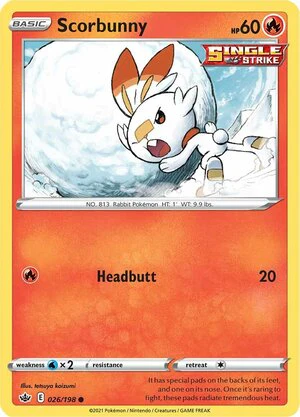 Scorbunny 026/198 Common Reverse Holo Pokemon Card (SWSH Chilling Reign)