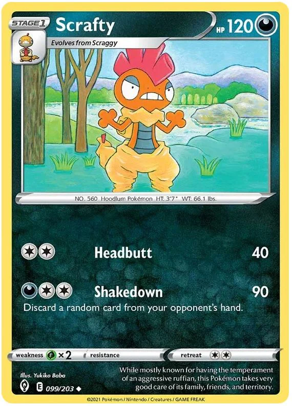 Scrafty 099/203 Uncommon Reverse Holo Pokemon Card (SWSH Evolving Skies)