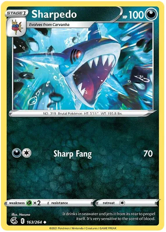 Sharpedo 163/264 Uncommon Reverse Holo Pokemon Card (SWSH Fusion Strike)
