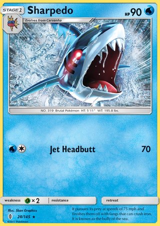 Sharpedo 28/145 Rare Reverse Holo Pokemon Card (Guardians Rising)