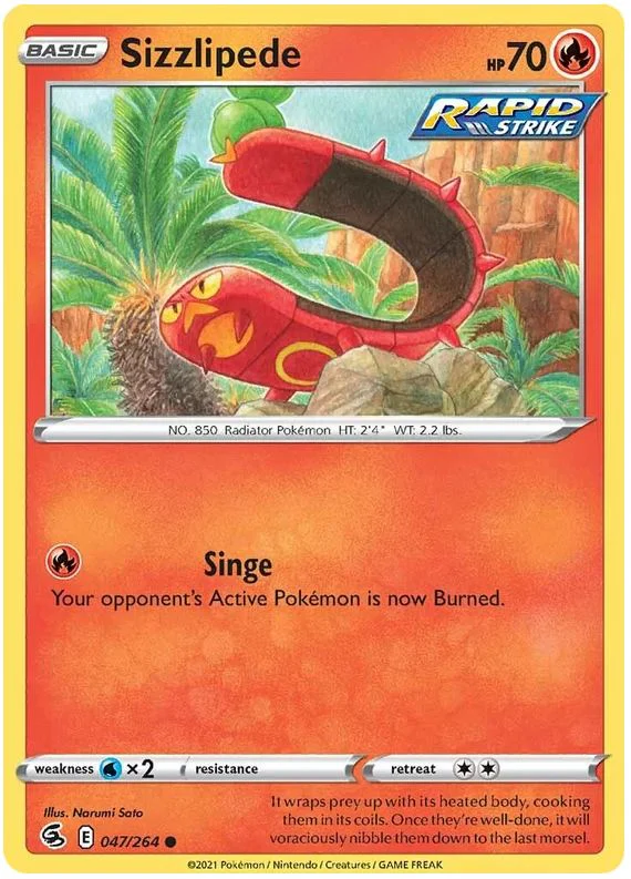 Sizzlipede 047/264 Common Reverse Holo Pokemon Card (SWSH Fusion Strike)