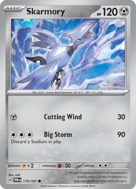 Skarmory 119/167 Common Reverse Holo Pokemon Card (SV Twilight Masquerade)