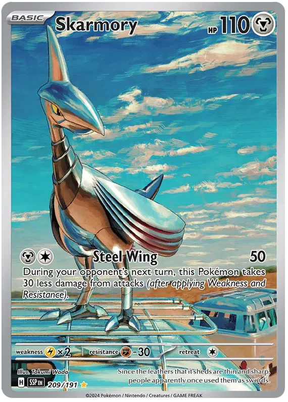 Skarmory 209/191 Illustration Rare Pokemon Card (Scarlet & Violet Surging Sparks)