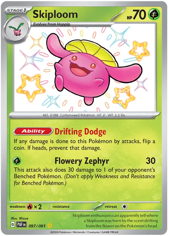 Skiploom 097/091 Shiny Rare Pokemon Card (SV 4.5 Paldean Fates)