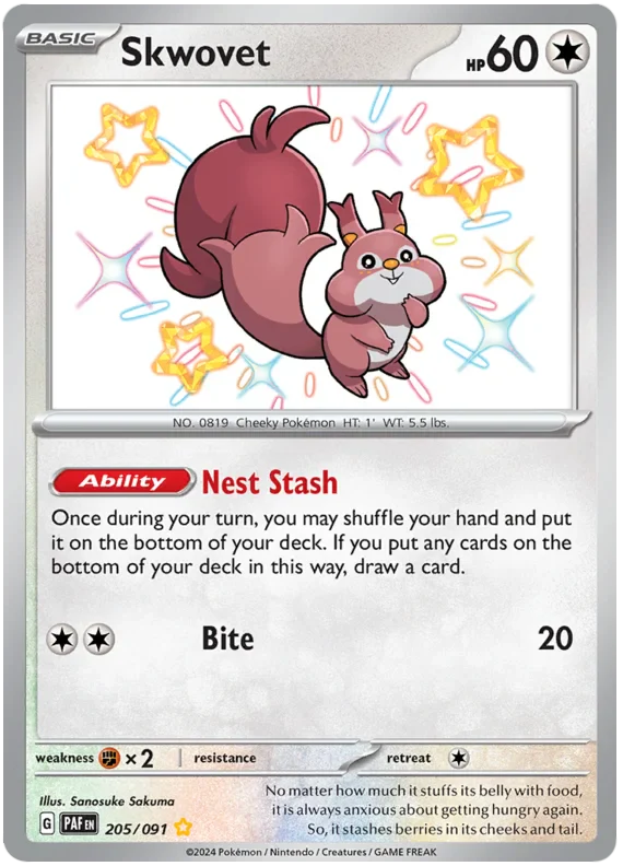 Skwovet 205/091 Shiny Rare Pokemon Card (SV 4.5 Paldean Fates)