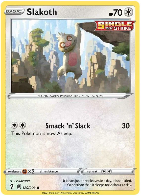 Slakoth 129/203 Common Reverse Holo Pokemon Card (SWSH Evolving Skies)