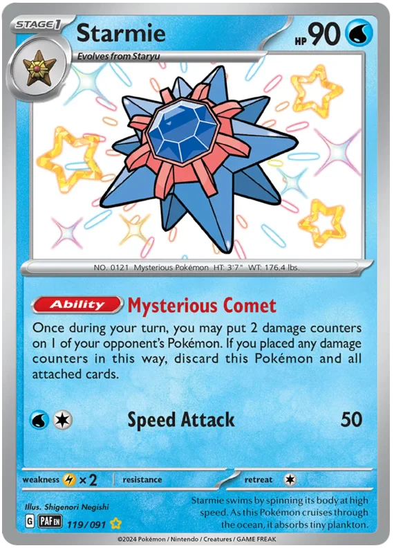 Starmie 119/091 Shiny Rare Pokemon Card (SV 4.5 Paldean Fates)
