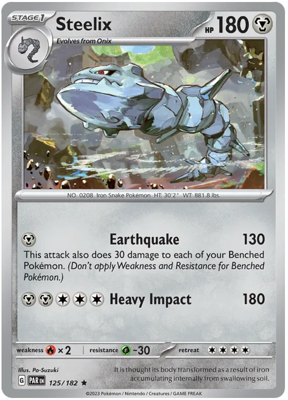 Steelix 125/182 Rare Reverse Holo Pokemon Card (SV04 Paradox Rift)