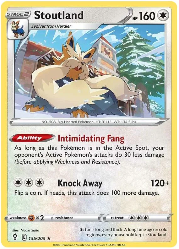 Stoutland 135/203 Rare Pokemon Card (SWSH Evolving Skies)