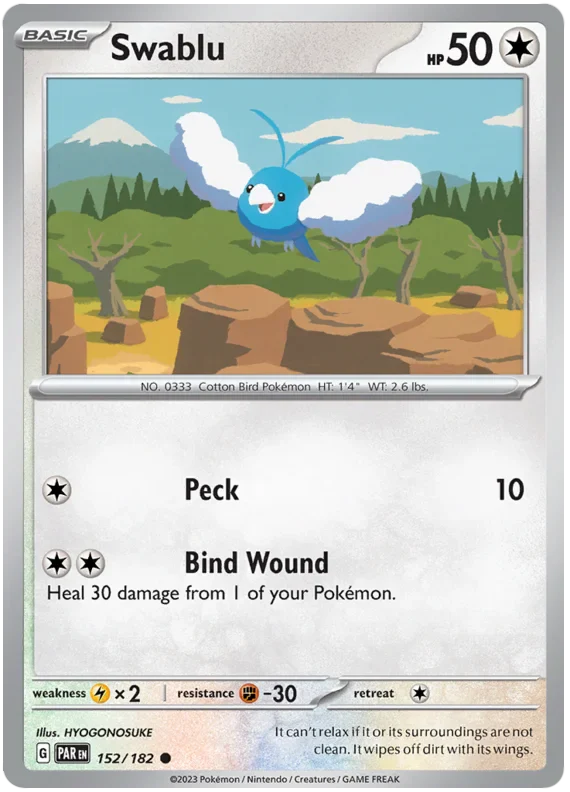 Swablu 152/182 Common Reverse Holo Pokemon Card (SV04 Paradox Rift)