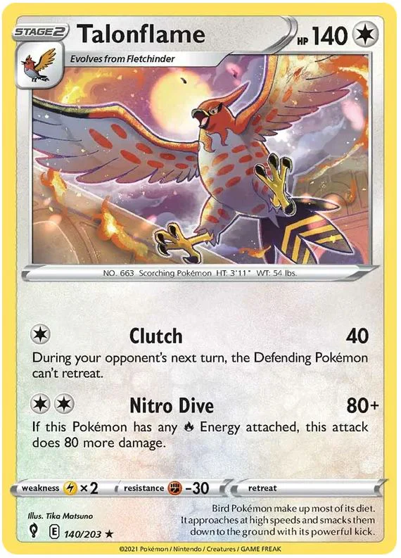 Talonflame 140/203 Rare Reverse Holo Pokemon Card (SWSH Evolving Skies)