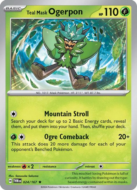 Teal Mask Ogerpon 024/167 Rare Reverse Holo Pokemon Card (SV Twilight Masquerade)