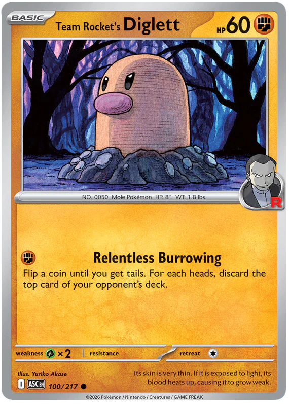 Team Rocket's Diglett 100/217 Common Pokemon Card (Mega Evolution Ascended Heroes)