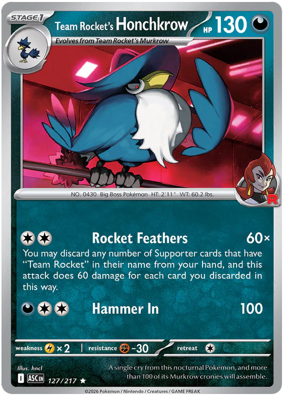 Team Rocket's Honchkrow 127/217 Rare Pokemon Card (Mega Evolution Ascended Heroes)