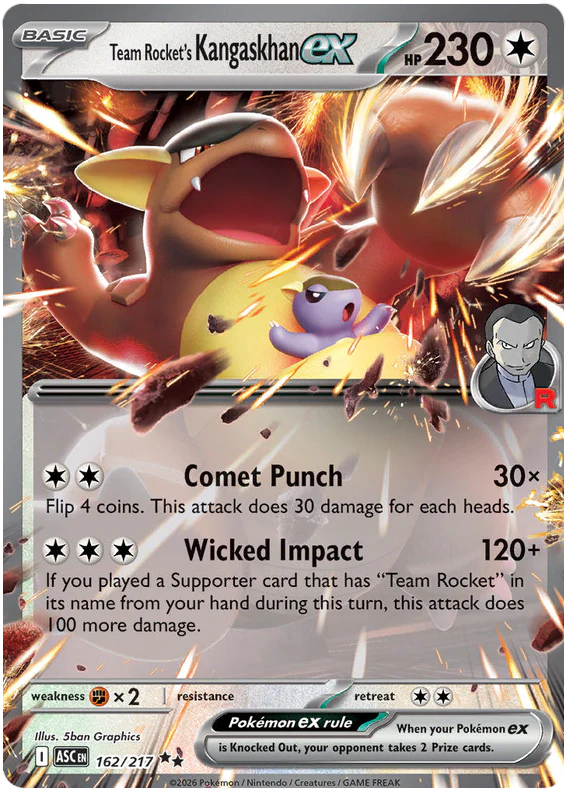 Team Rocket's Kangaskhan ex 162/217 Double Rare Pokemon Card (Mega Evolution Ascended Heroes)