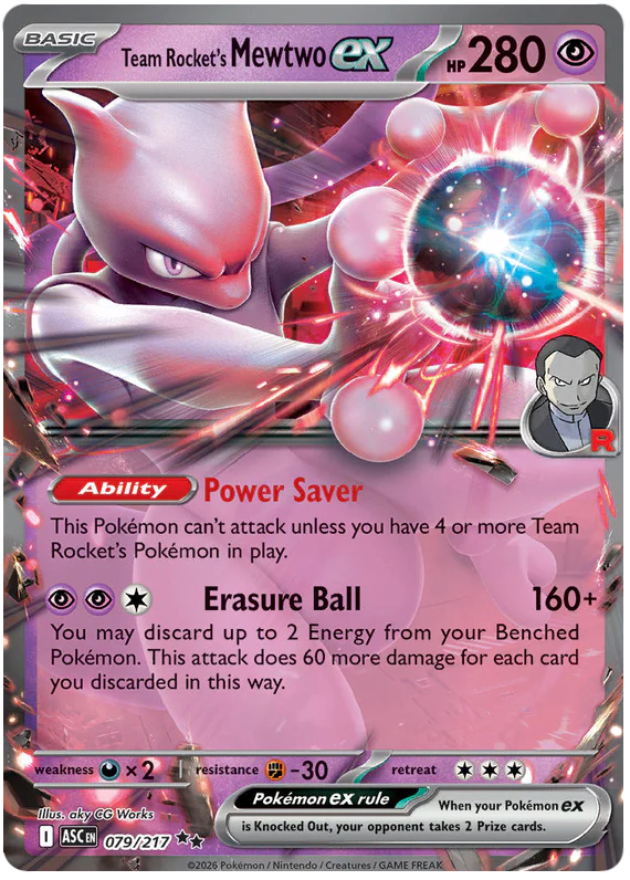 Team Rocket's Mewtwo ex 079/217 Double Rare Pokemon Card (Mega Evolution Ascended Heroes)