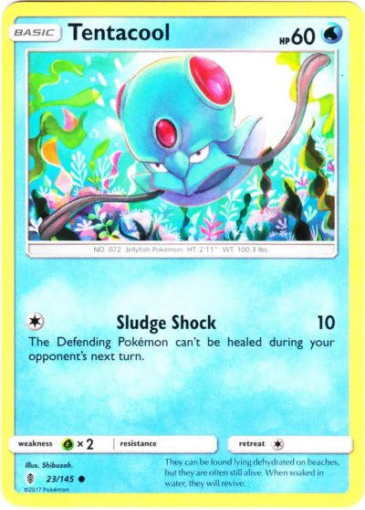 Tentacool 23/145 Common Reverse Holo Pokemon Card (SM Guardians Rising)