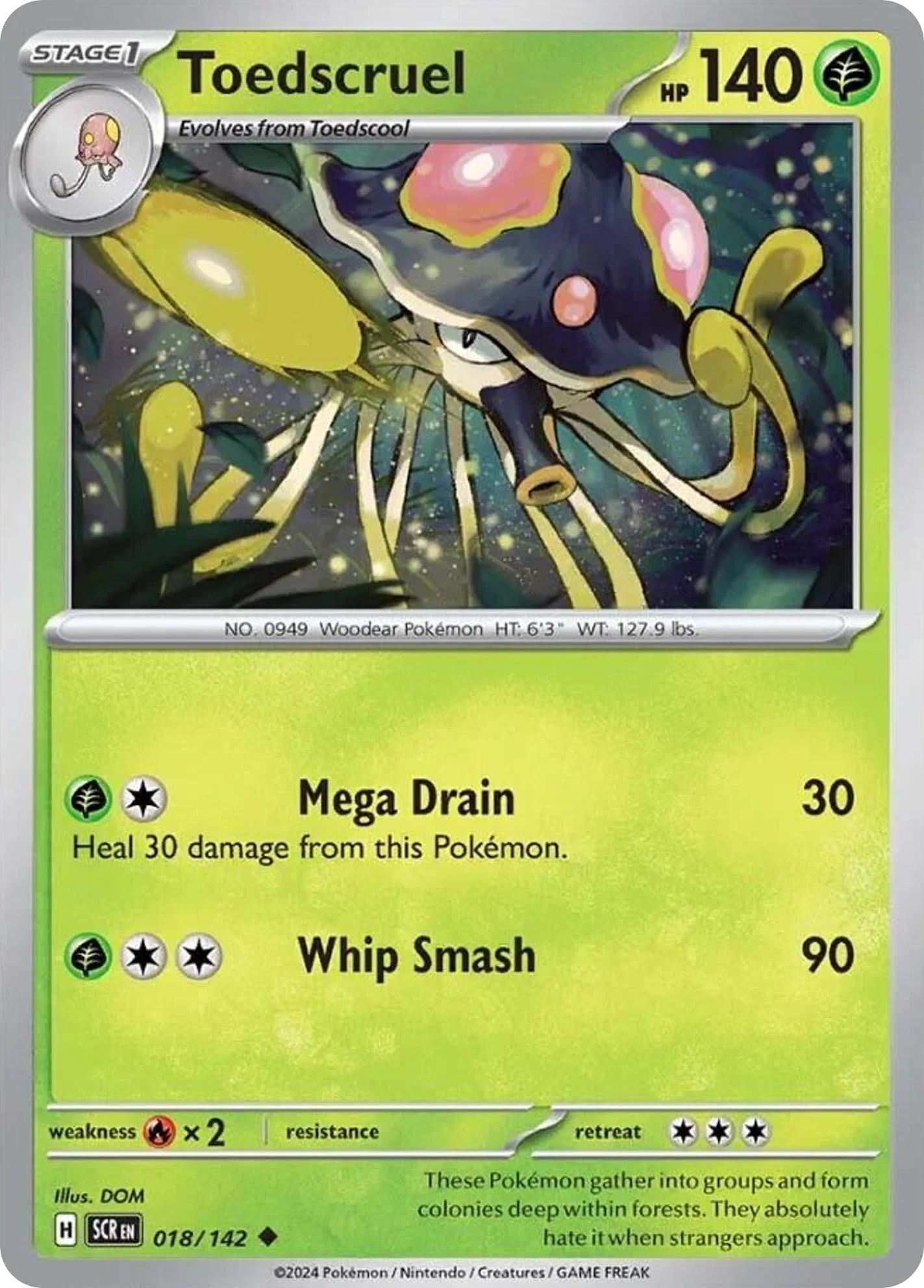 Toedscruel 018/142 Uncommon Reverse Holo Pokemon Card (SV Stellar Crown)