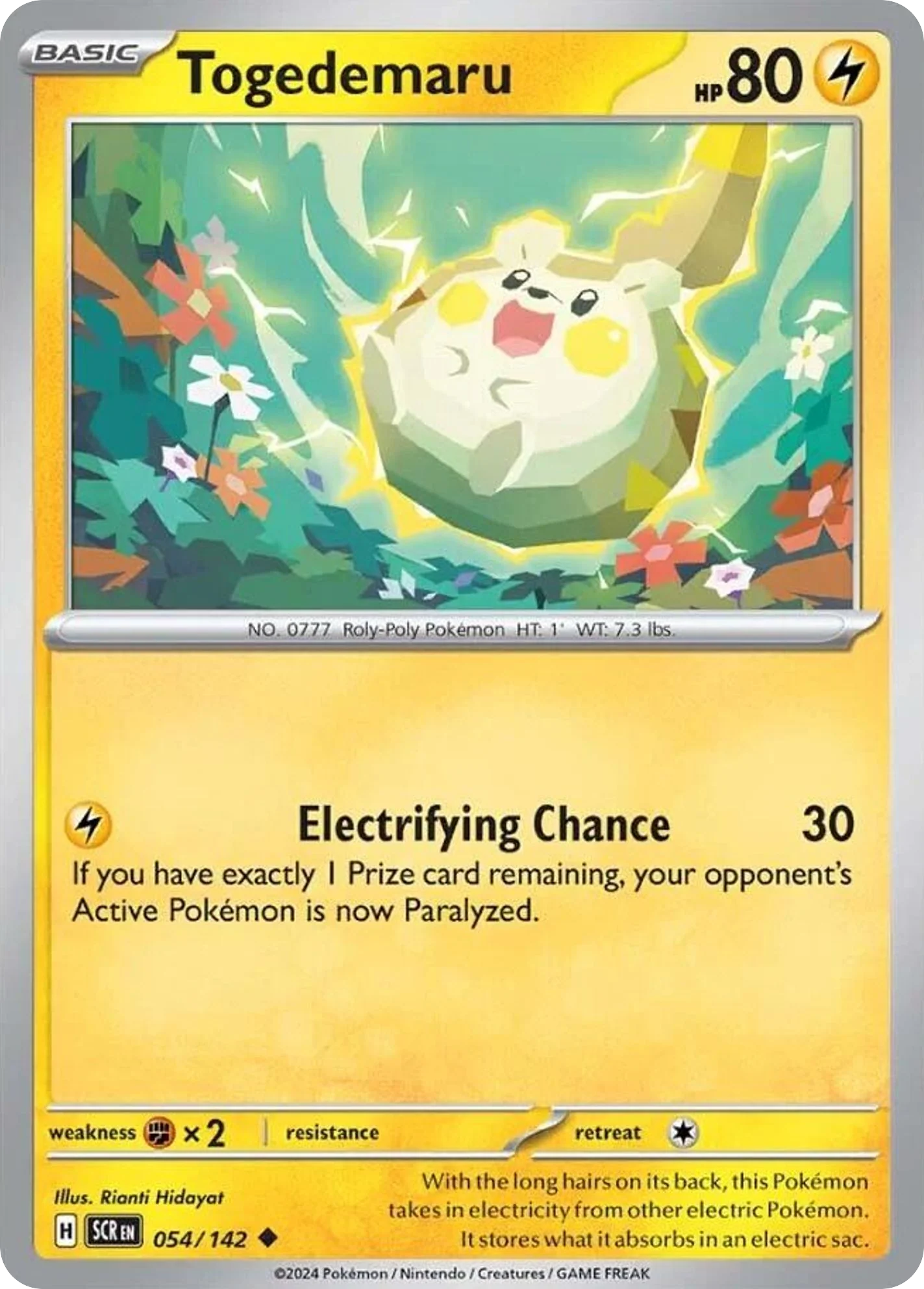 Togedemaru 054/142 Uncommon Reverse Holo Pokemon Card (SV Stellar Crown)