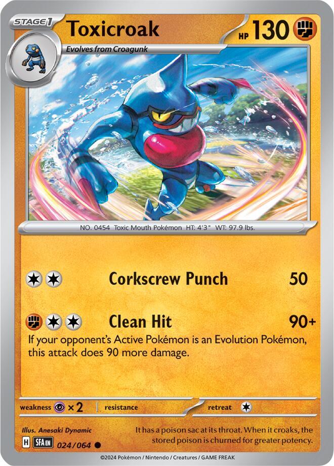 Toxicroak 024/064 Common Reverse Holo Pokemon Card (SV Shrouded Fable)