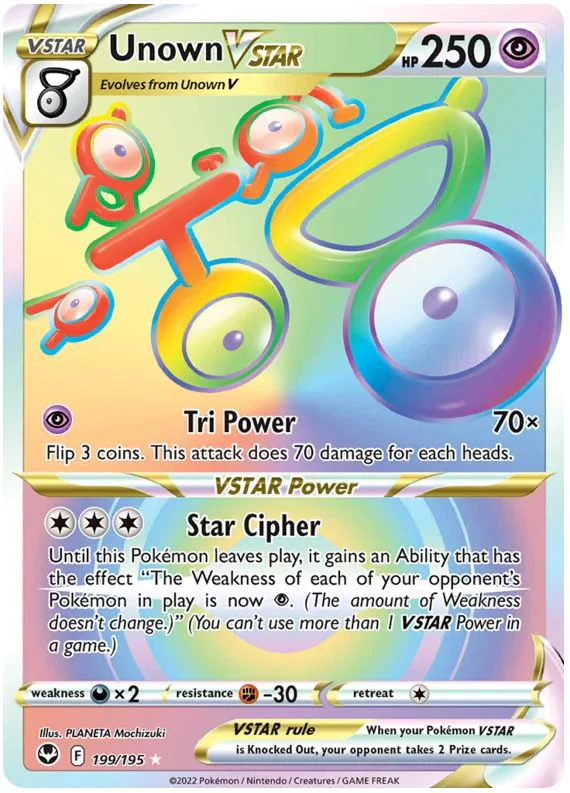 Unown VSTAR 199/195 Rare Rainbow Pokemon Card (SWSH Silver Tempest)