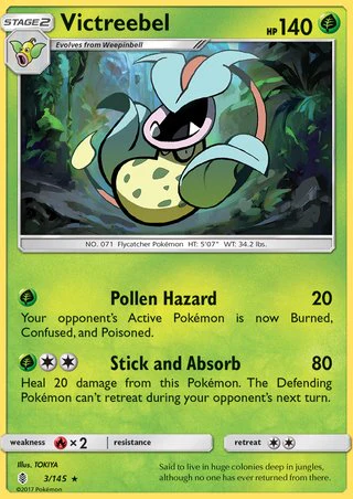 Victreebel 3/145 Rare Reverse Holo Pokemon Card (Guardians Rising)