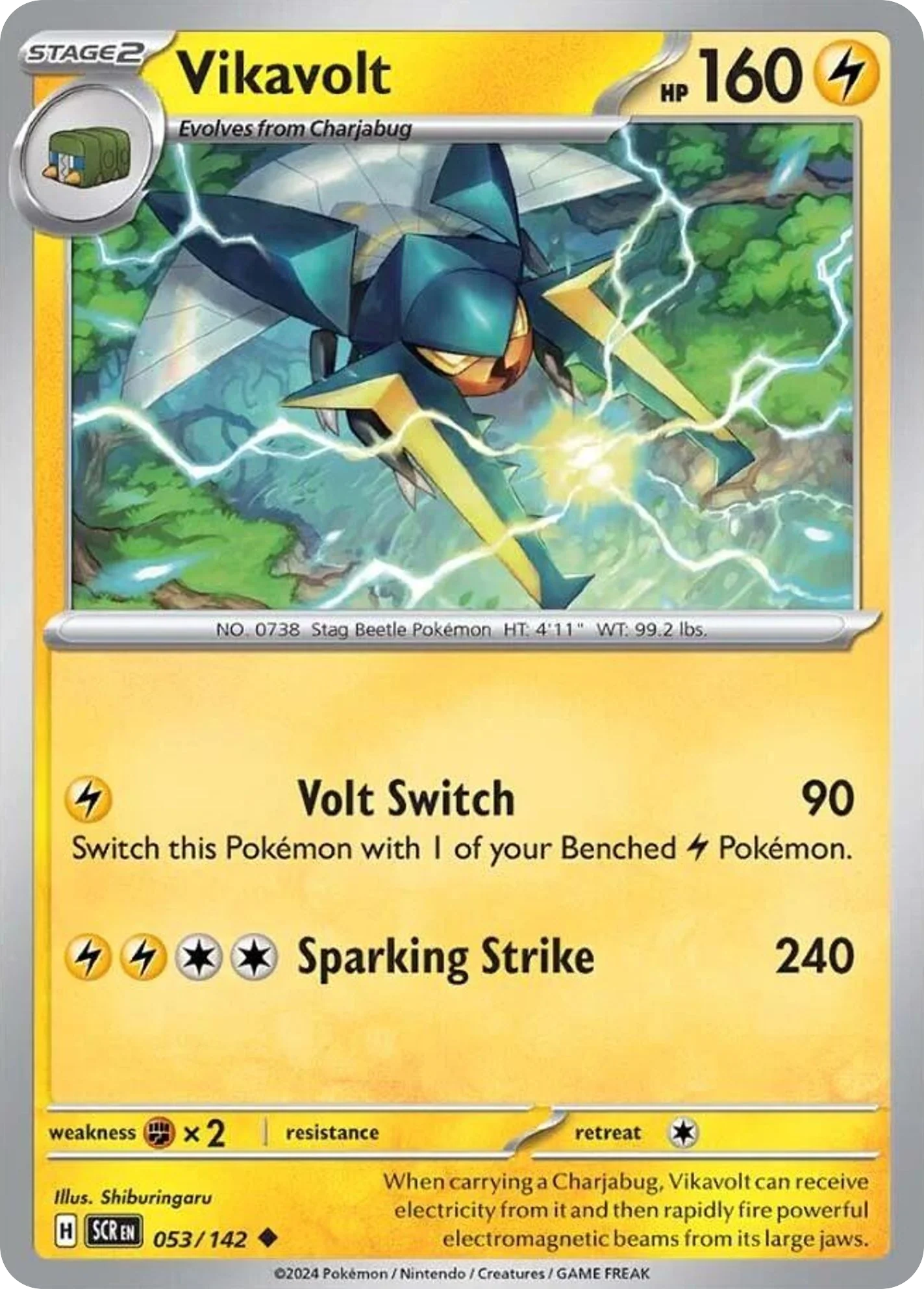 Vikavolt 053/142 Uncommon Reverse Holo Pokemon Card (SV Stellar Crown)