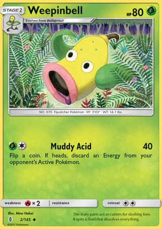 Weepinbell 2/145 Uncommon Pokemon Card (SM Guardians Rising)