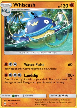 Whiscash 71/145 Rare Reverse Holo Pokemon Card (Guardians Rising)