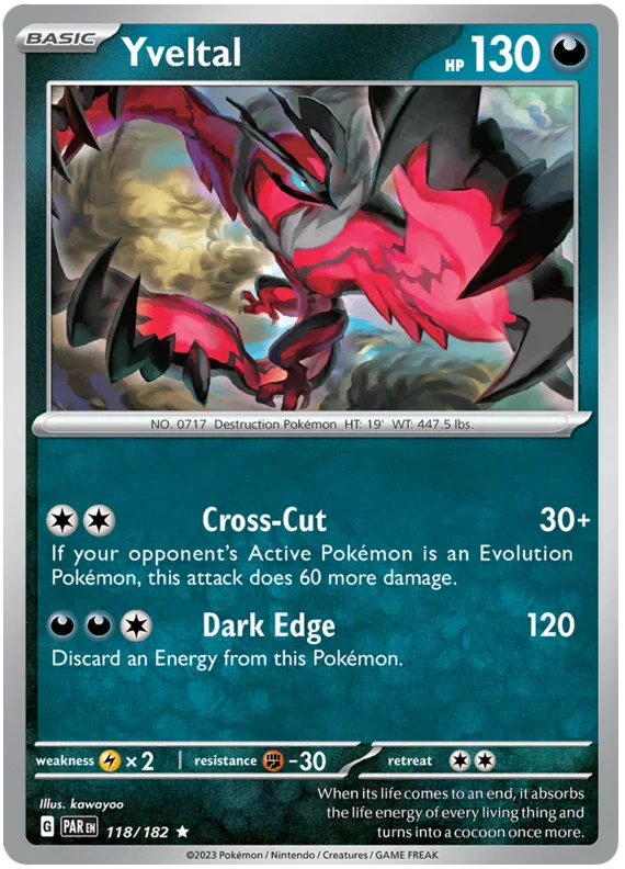 Yveltal 118/182 Rare Pokemon Card (SV04 Paradox Rift)