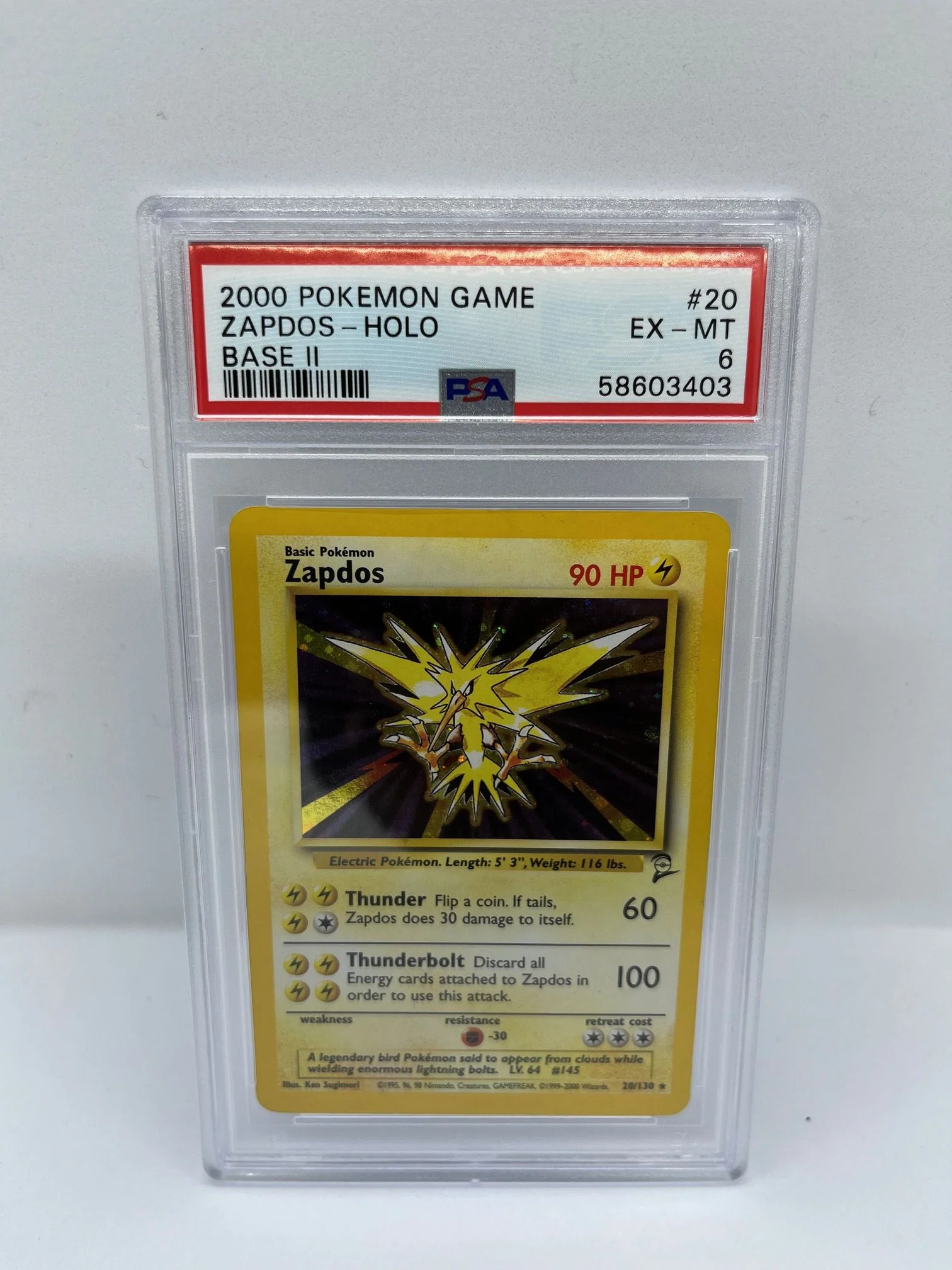 Zapdos 20/130 PSA 6 Graded Rare Pokemon Card (2000 Pokemon Game)