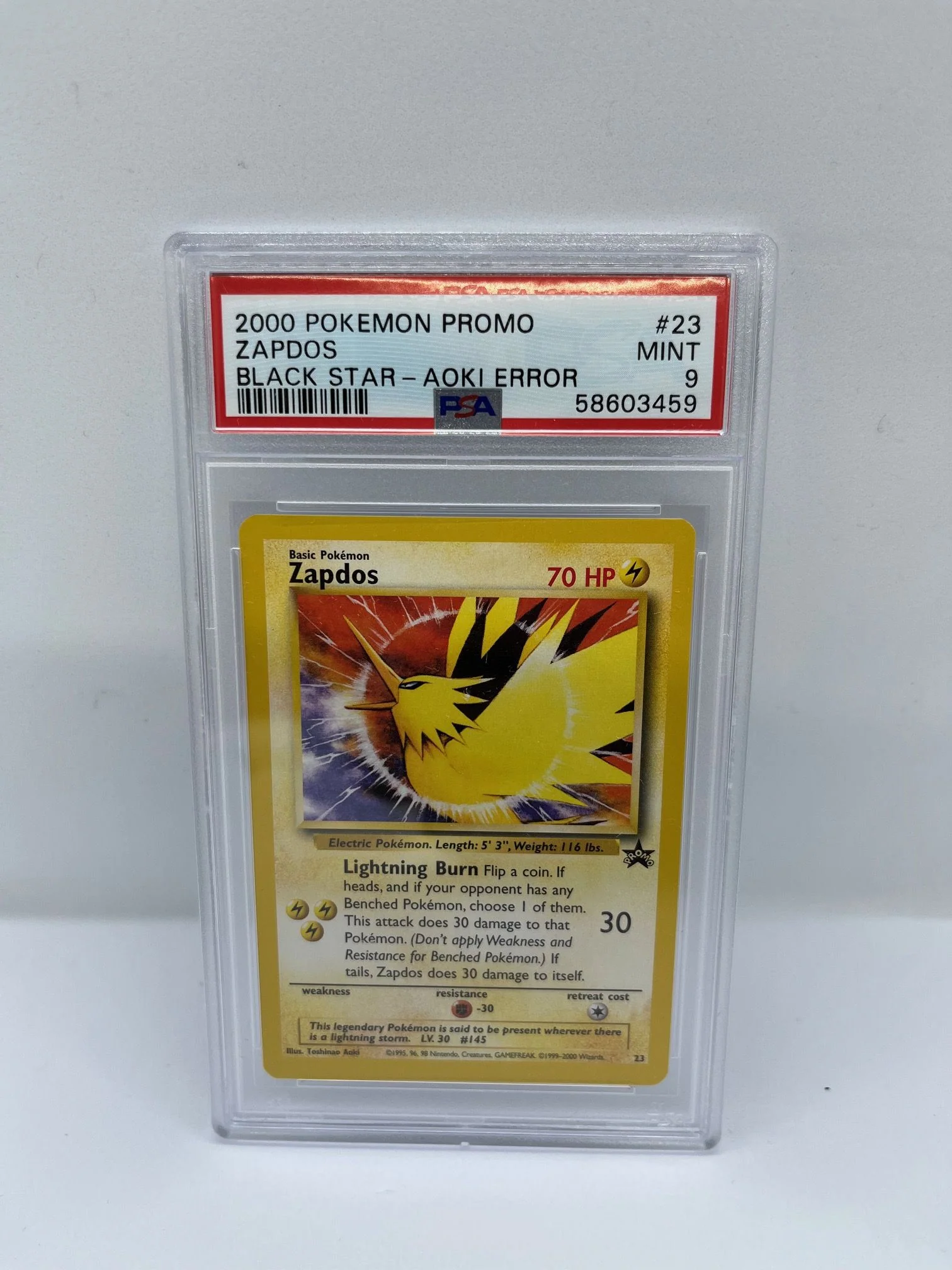 Zapdos Black Star Aoki Error 23 PSA 9 Graded Pokemon Card (Pokemon Promo)