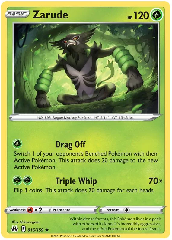 Zarude 016/159 Rare Holo Reverse Holo Pokemon Card (SWSH Crown Zenith)