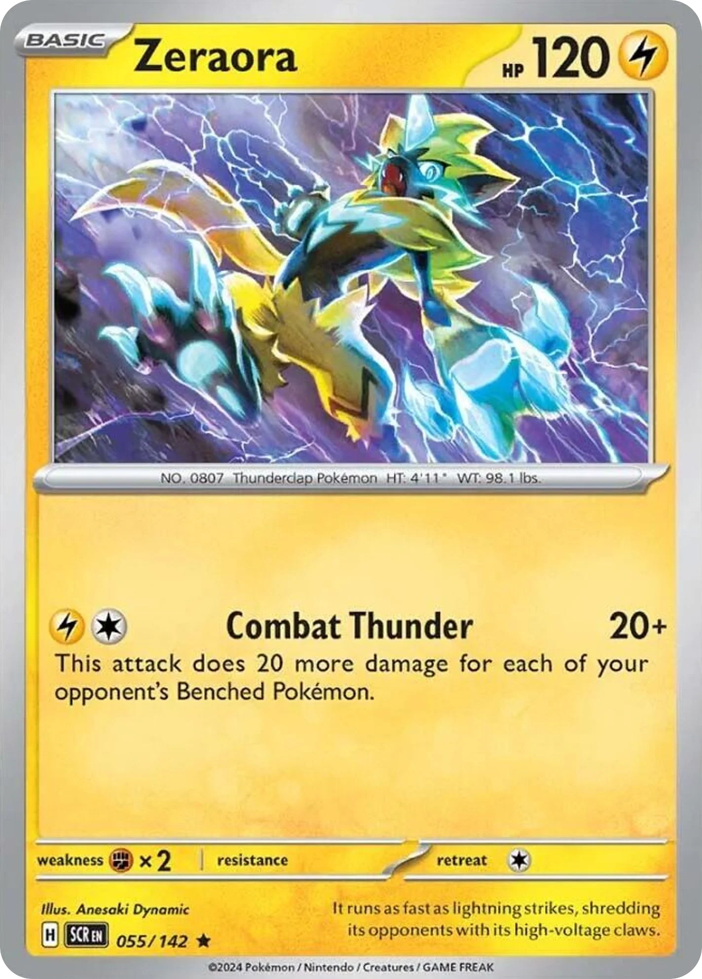 Zeraora 055/142 Rare Reverse Holo Pokemon Card (SV Stellar Crown)