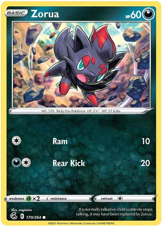 Zorua 170/264 Common Reverse Holo Pokemon Card (SWSH Fusion Strike)