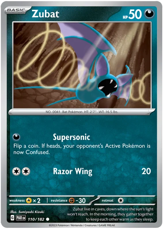 Zubat 110/182 Common Reverse Holo Pokemon Card (SV04 Paradox Rift)